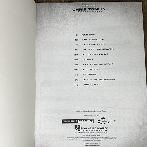 Chris Tomlin And If Our God Is for Us Sheet Music Easy Piano Book Hal Leonard - Picture 5 of 6